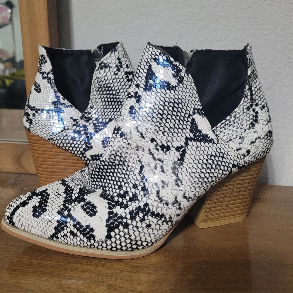 Snake print booties